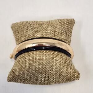 Gold Tone Black Enamel Oval Hinge Chunky Bracelet Safety Chain Clasp Retro